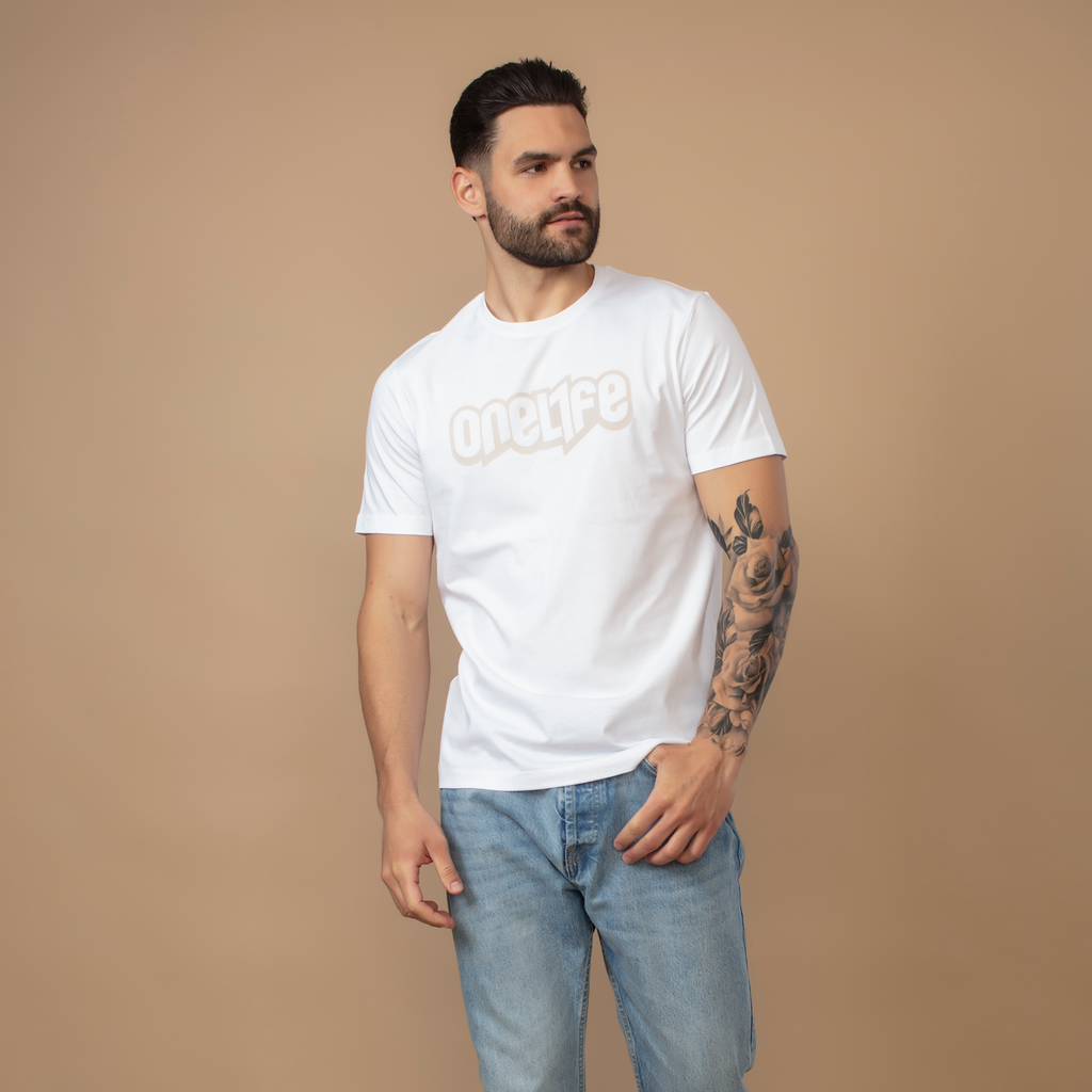 Majica OneLife Classics Essential v beli peščeni barvi