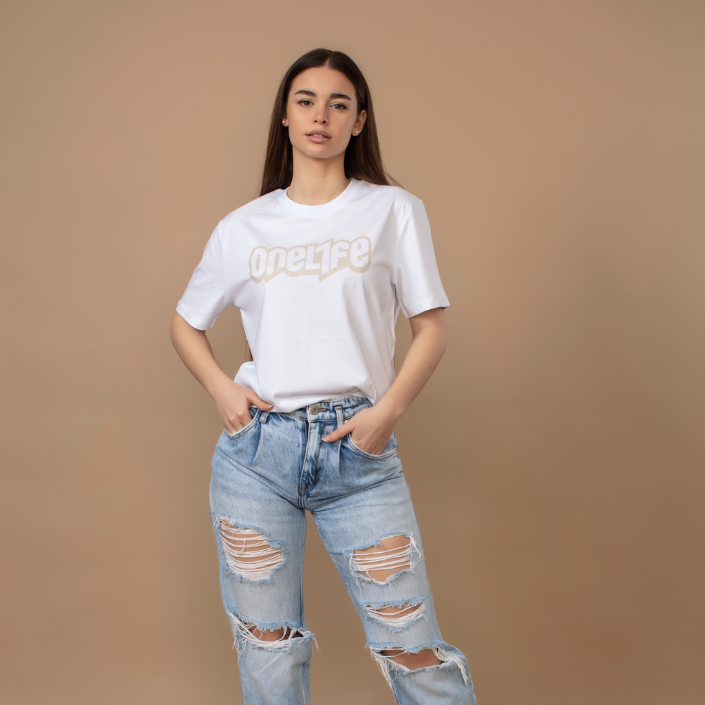 Majica OneLife Classics Essential v beli peščeni barvi