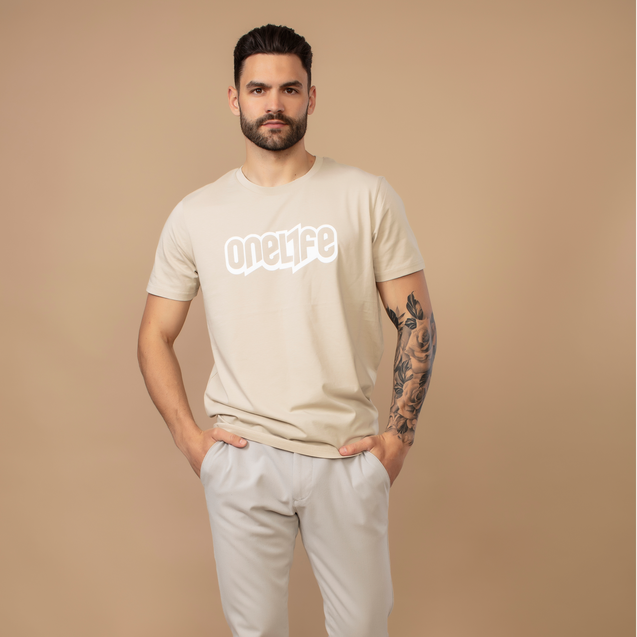 OneLife Classics Essential T-Shirt in Sand White